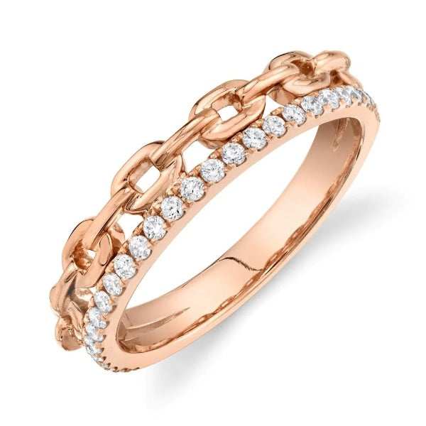 14K Gold 0.25 CT Diamond Link Chain Ring Women's Cable Band Natural Round Cut