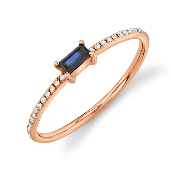 14K Gold 0.17 CT Baguette Cut Blue Sapphire Diamond Stackable Ring Band Womens