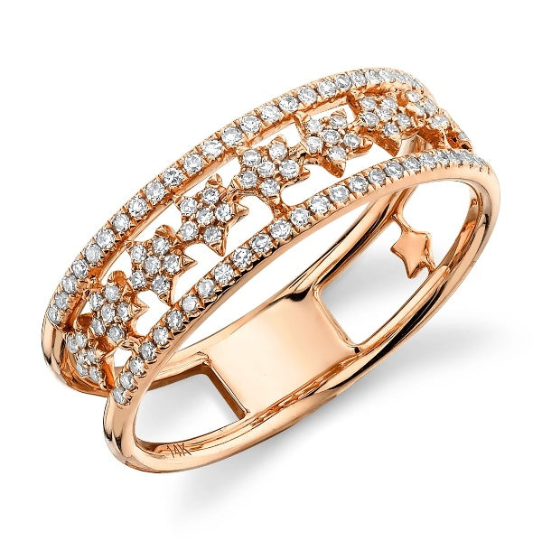 14K Gold 0.23 CT Women's Round Diamond Star Statement Cocktail Ring Band