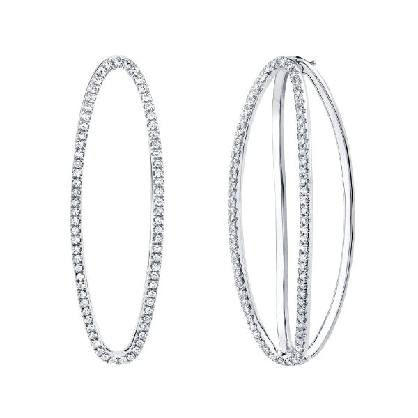 14K Gold 0.42 CT Unique Oval Hoop Split Diamond Earrings Natural Drop