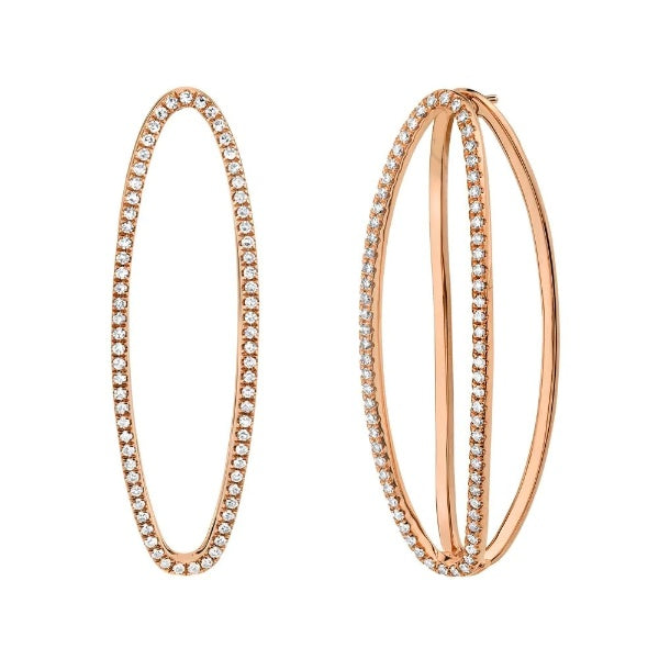 14K Gold 0.42 CT Unique Oval Hoop Split Diamond Earrings Natural Drop