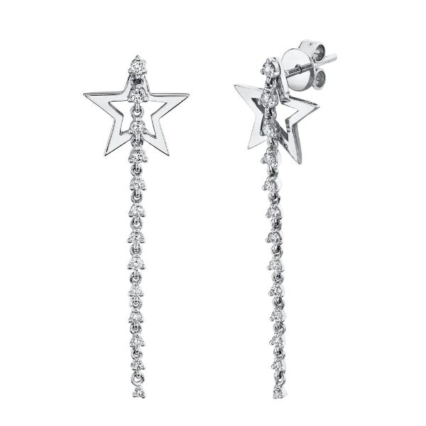 14K Gold 0.32 TCW Diamond Star Earrings Dangle Drop Round Cut Natural