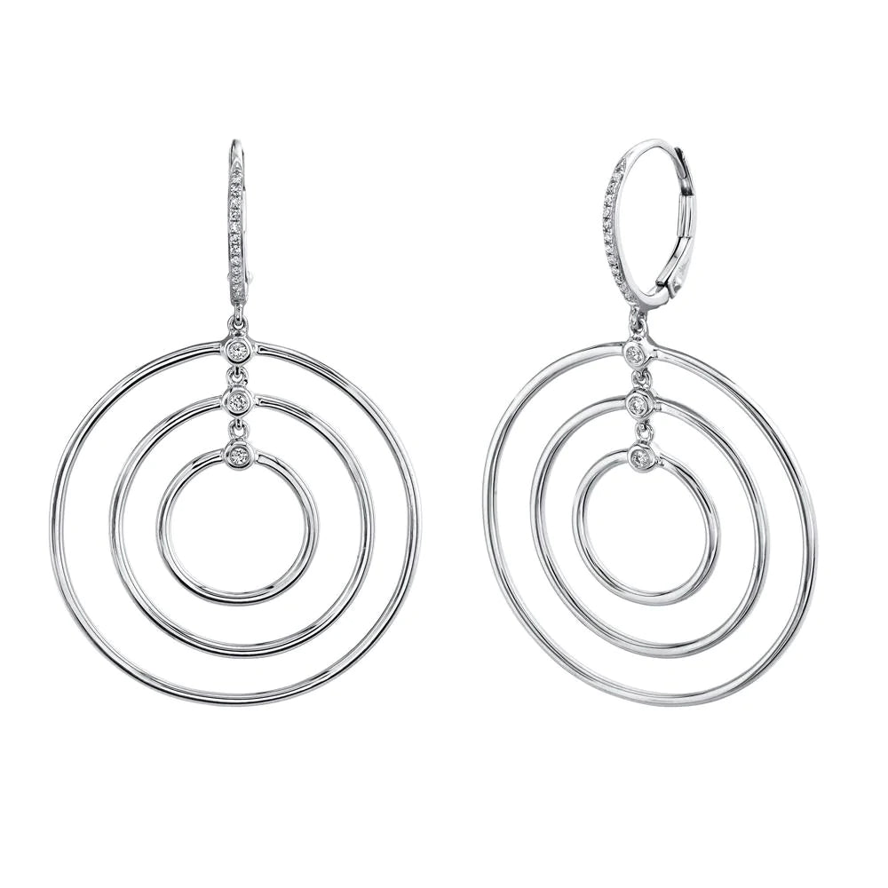 14K Gold 0.13 CT Multi Circle Diamond Earrings Dangle Drop Round Cut Natural