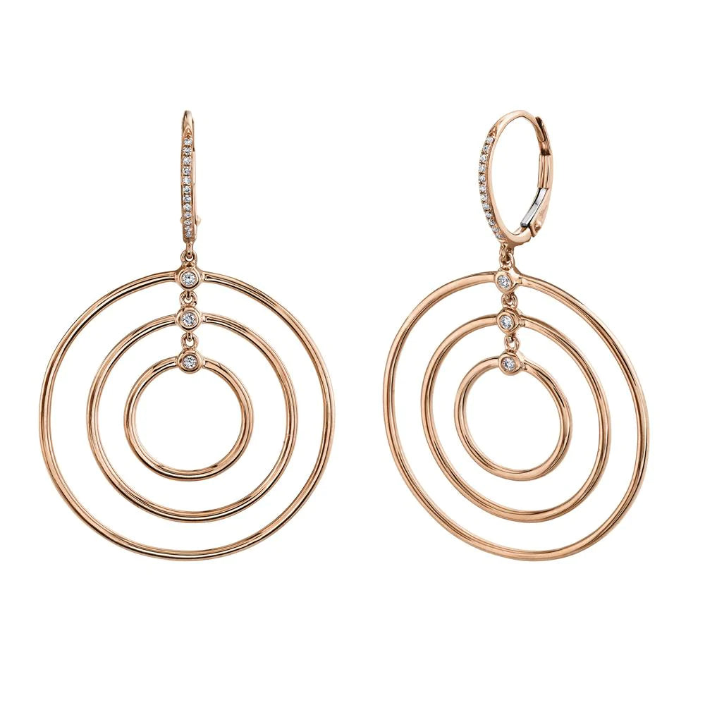 14K Gold 0.13 CT Multi Circle Diamond Earrings Dangle Drop Round Cut Natural