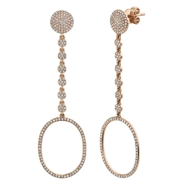 14k Gold 0.81 CT Diamond Oval Drop Earrings Natural Pave Circle
