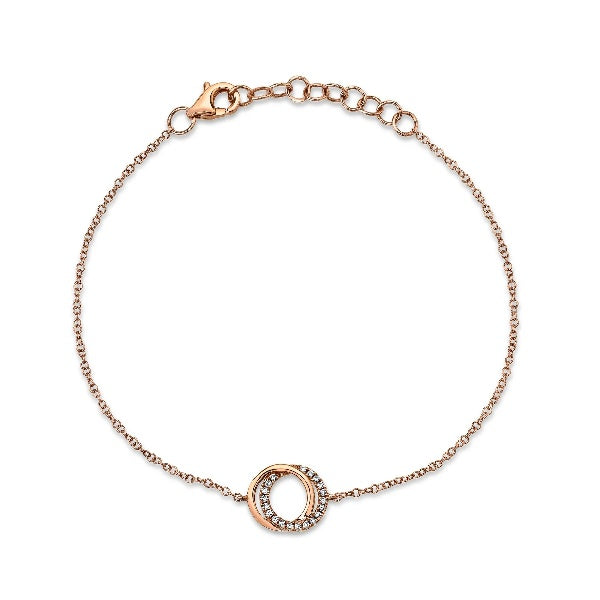 14K Gold 0.07 CT Diamond Love Knot 2 Circle Bracelet Round Cut Natural Intertwined