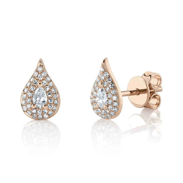 14K Gold 0.32 CT Pear Diamond Tear Waterdrop Stud Earrings Natural