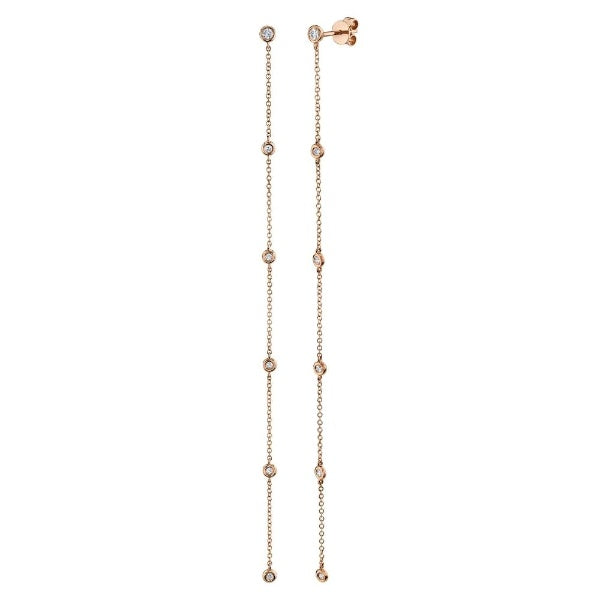 14K Gold 0.29 CT Diamond By The Yards Bezel Station Earrings Drops Round Natural