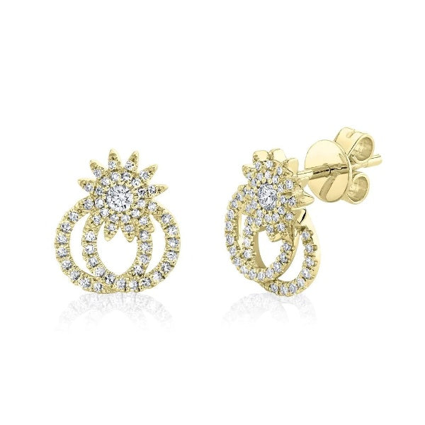 14K Gold 0.31 CT Diamond Starburst Stud Earrings Double Circle 2 Halo Natural