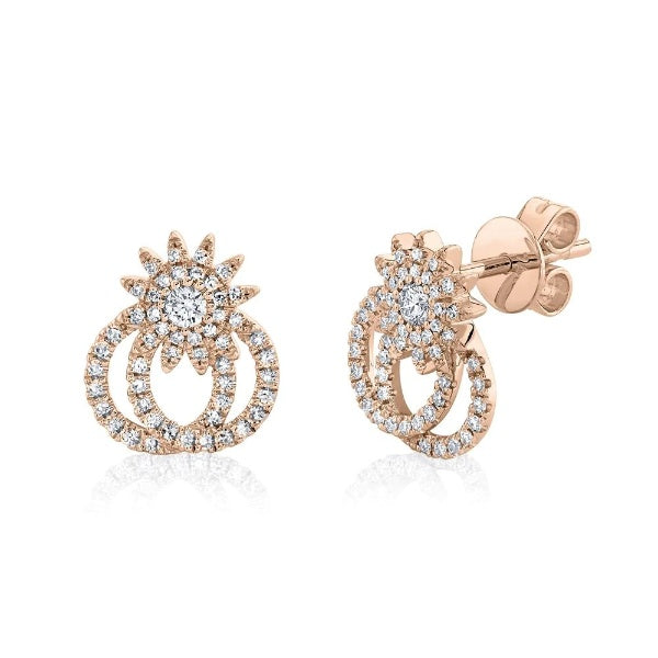 14K Gold 0.31 CT Diamond Starburst Stud Earrings Double Circle 2 Halo Natural