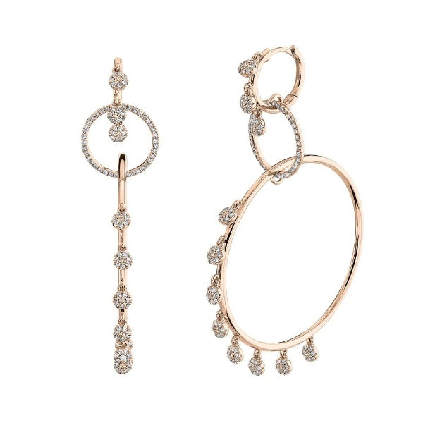 14K Gold 0.87 CT Diamond Circle Hoop Drop Dangle Earrings Natural Round 2.40" Long