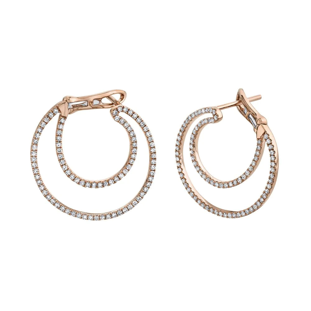 14K Gold 0.51 CT Diamond Crescent Earring Round Cut Natural Drop Circle