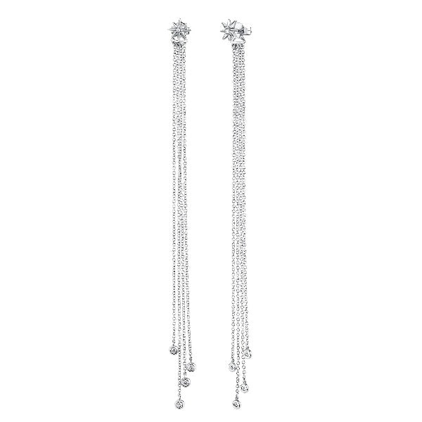 14K Gold 0.24 CT Diamond Fringe Chain Earrings Star Shoulder Dusters Round