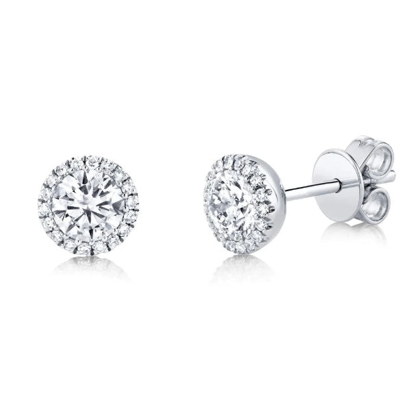 14K Gold 0.90 TCW  Diamond Stud Earrings Halo Round Cut Natural Certified