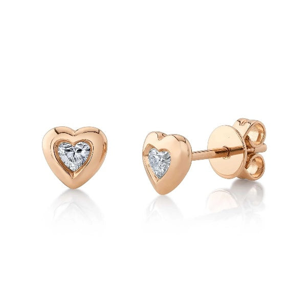 14K Gold 0.16CT Heart Cut Diamond Stud Earrings Bezel Set Natural