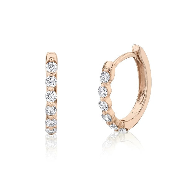 14K Gold 0.26CT Diamond Oval Huggie Earrings Bezel Set Round Cut Natural