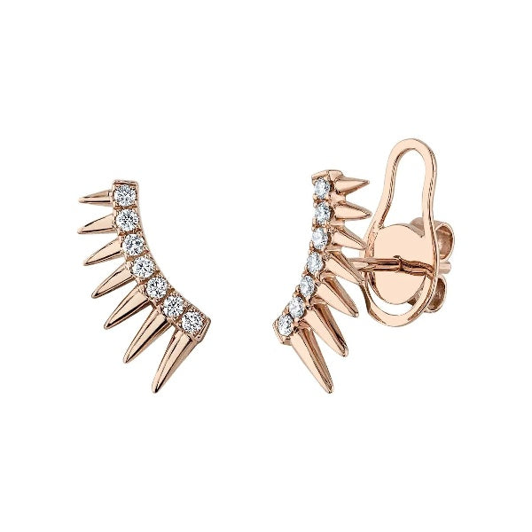 14K Gold 0.14 CT Spike Diamond Stud Earrings Spiky Round Cut Natural