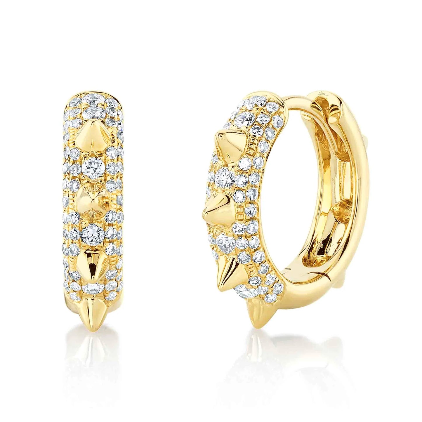 14K Gold 0.34CT Diamond Spike Huggie Earrings Spiky Pave Set Round Cut