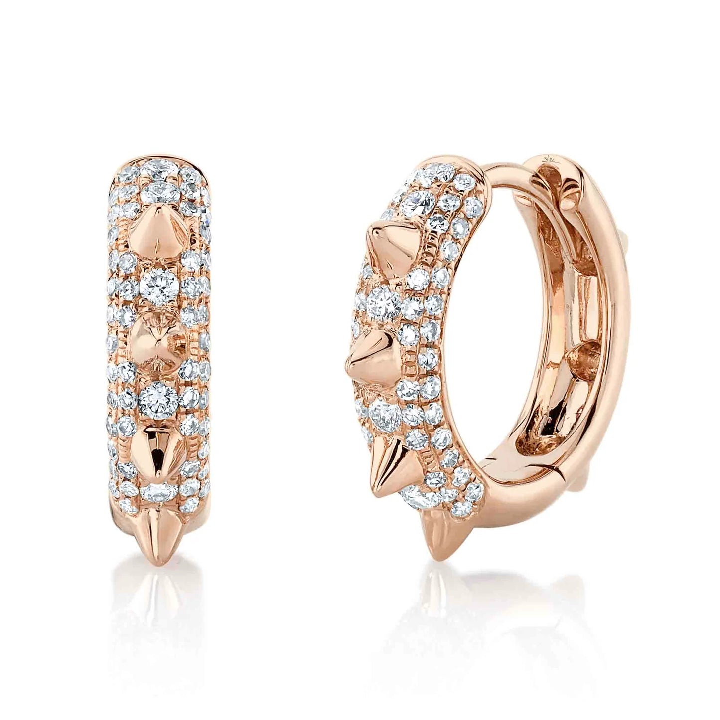 14K Gold 0.34CT Diamond Spike Huggie Earrings Spiky Pave Set Round Cut
