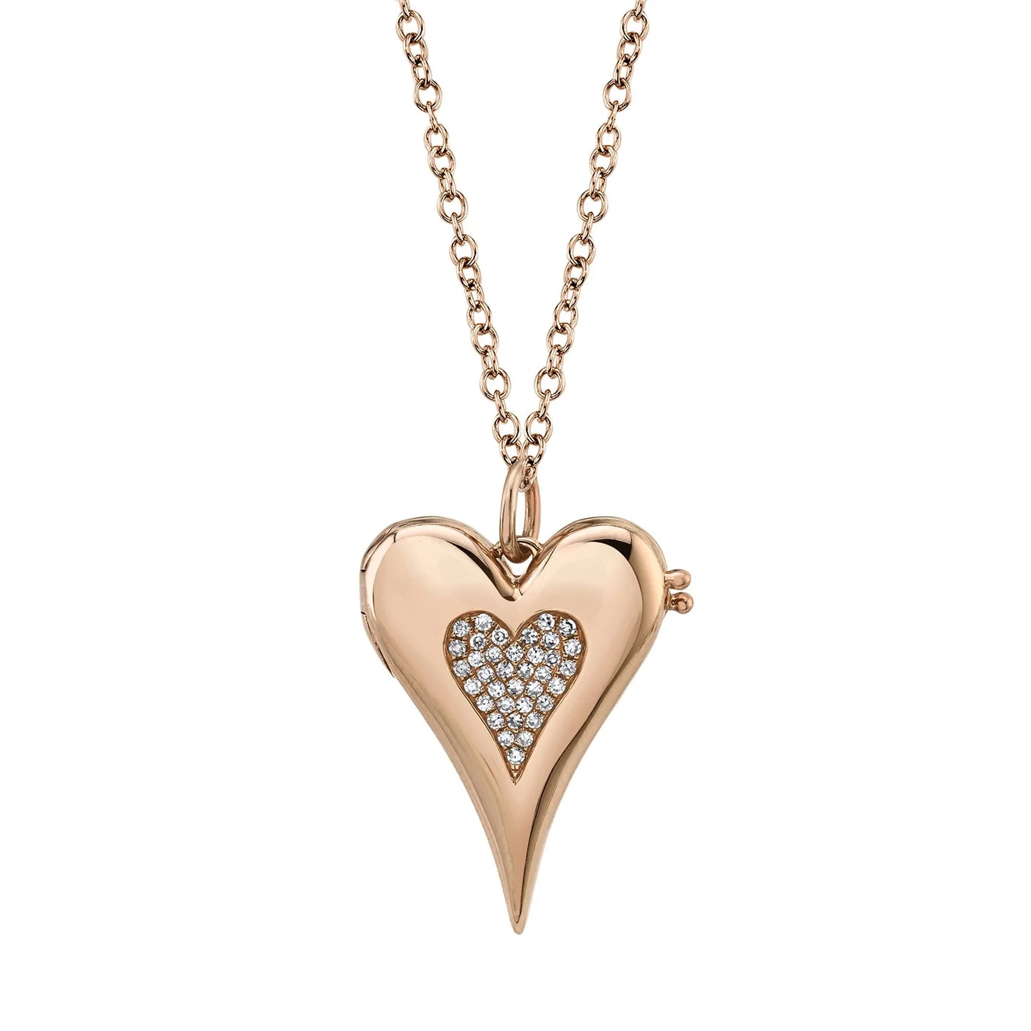 14K Gold 0.08 CT Heart Locket Diamond Necklace Pendant Pave Set Natural Certified