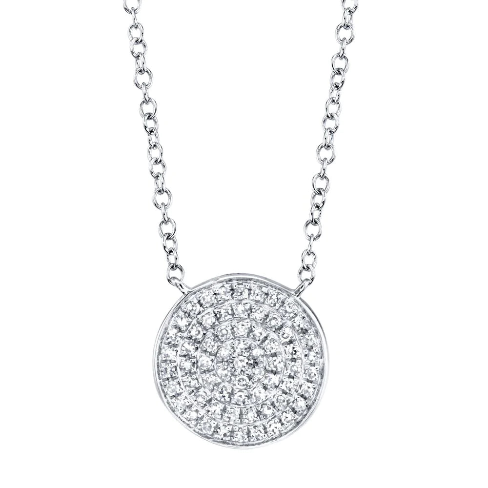 14K Gold 0.15 CT Natural Round Diamond Pave Circle Disc Pendant Necklace