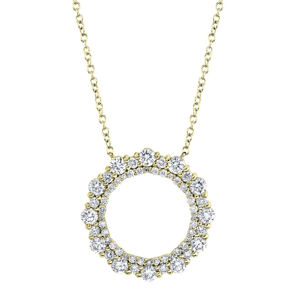 14K Gold 1.16CT Diamond Circle O Necklace Scallop Edge Round Cut Natural
