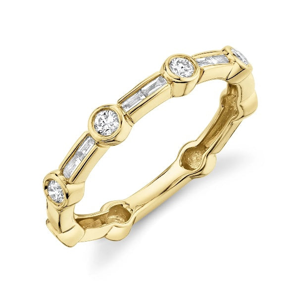 14k Gold 0.28 CT Baguette Round Diamond Dainty Thin Band Ring Stackable