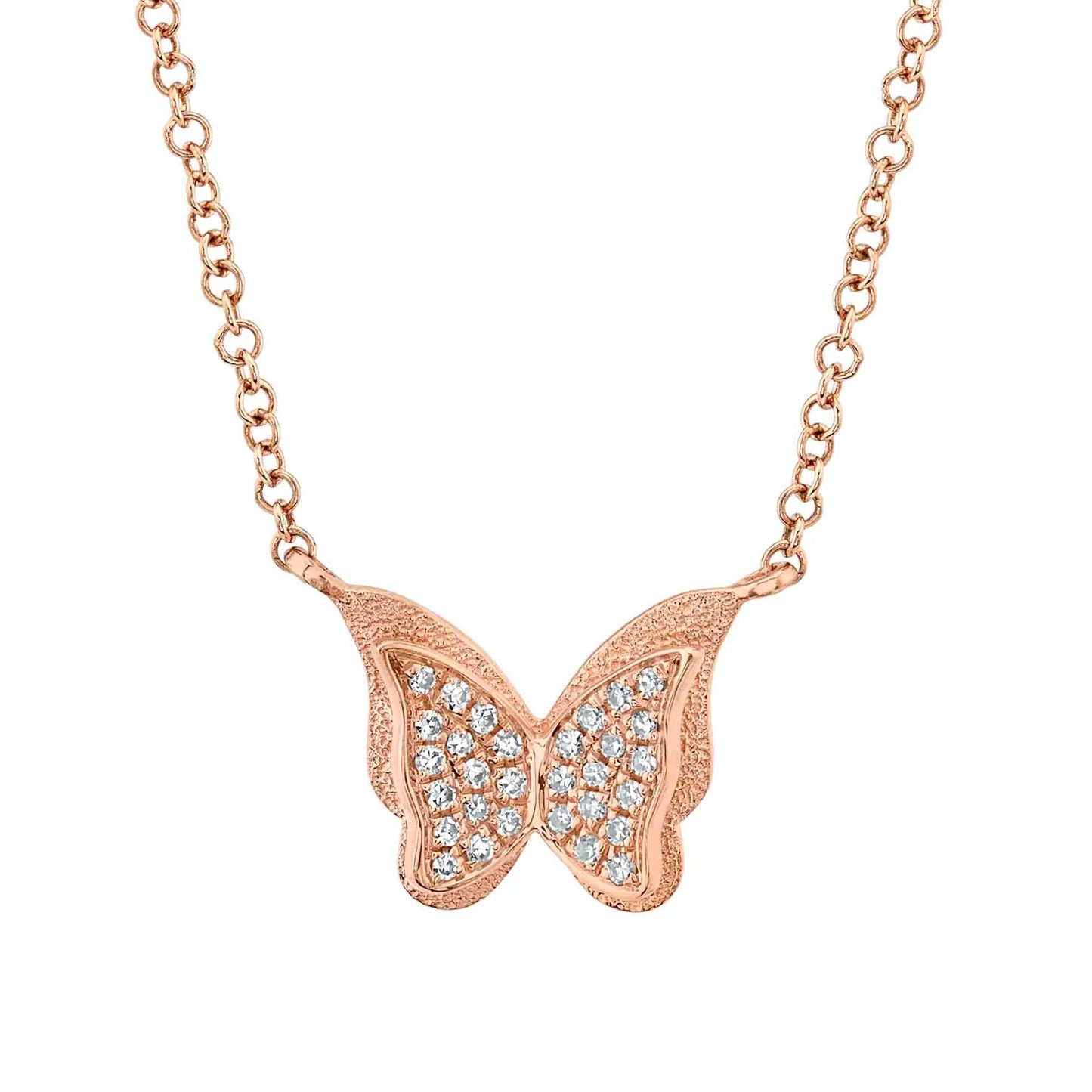 14K Gold 0.06CT Diamond Butterfly Necklace Round Natural Women's Pendant