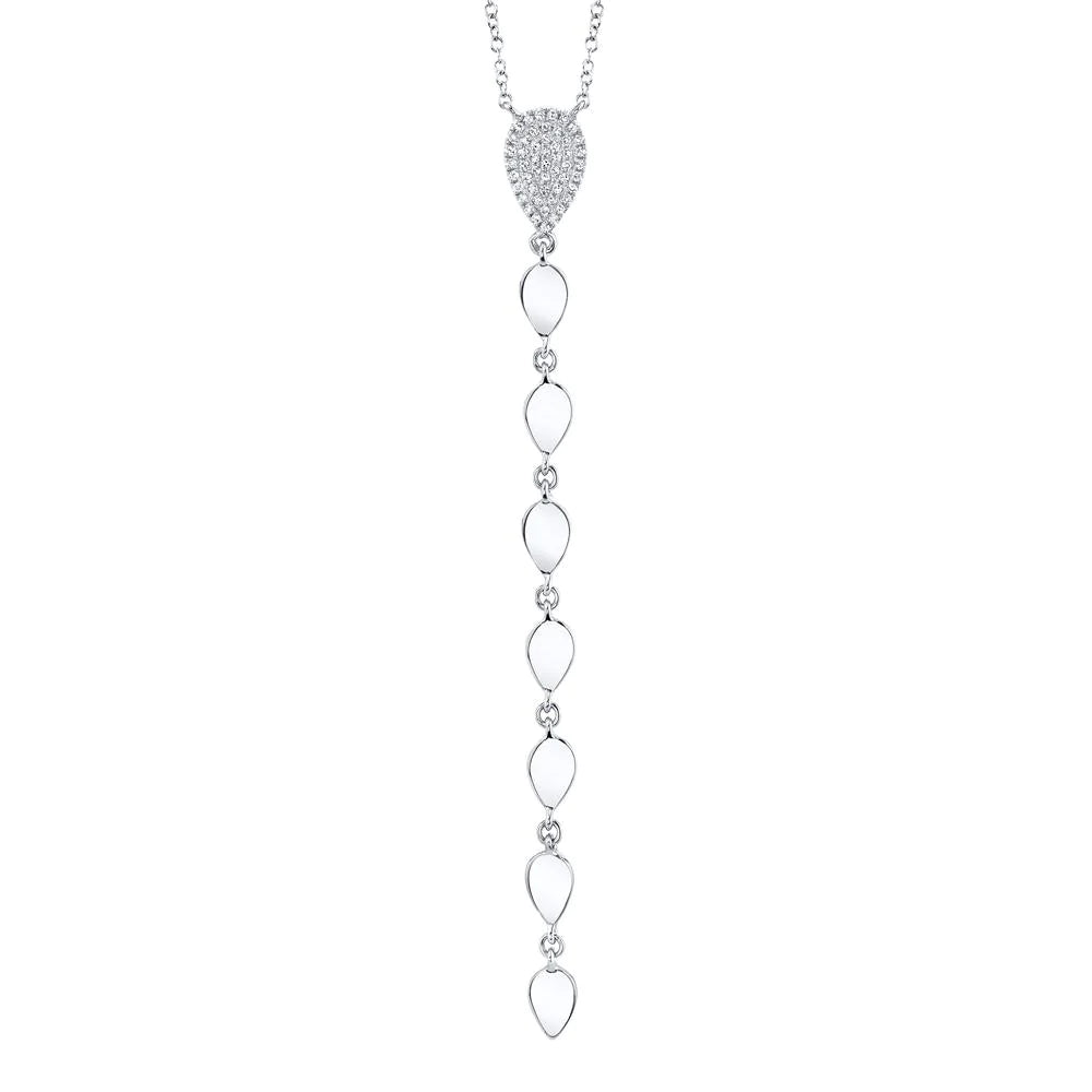 14K Gold 0.11 CT Diamond Lariat Necklace Pear Teardrop Pave Set Round Cut Natural