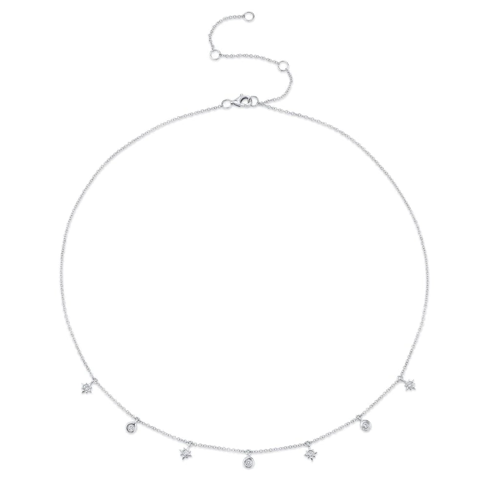 14K Gold 0.15 CT Natural Round Cut Bezel Set Diamond and Northern Star Necklace