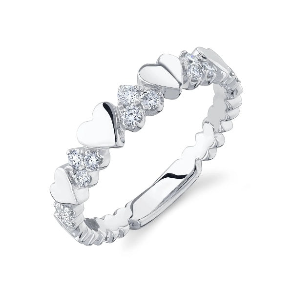 14K Gold 0.26CT Diamond Heart Band Ring Stackable Round Cut Natural