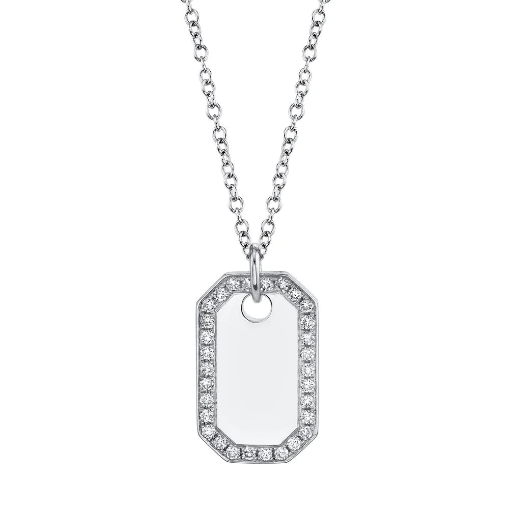 14K Gold 0.40 CT Round Cut Diamond Dog Tag Pendant Necklace Unisex