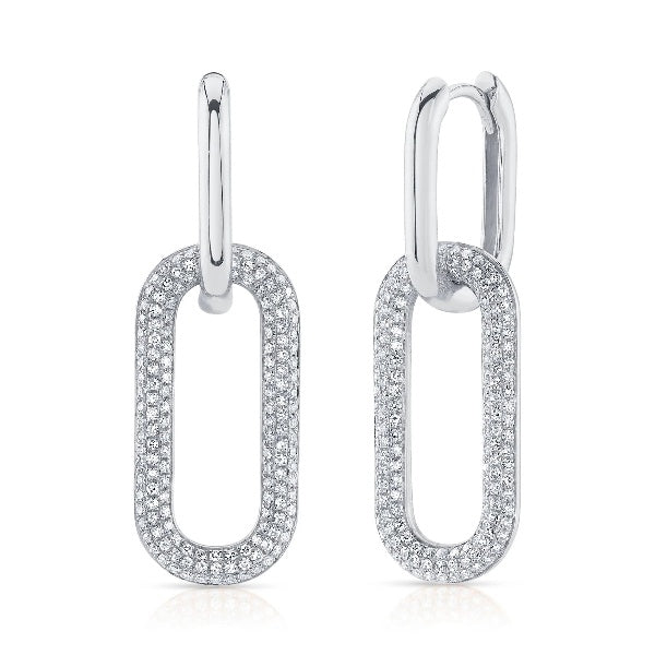 14K Gold 0.71 CT Elongated Oval Diamond Drop Earrings Dangle Round Pave