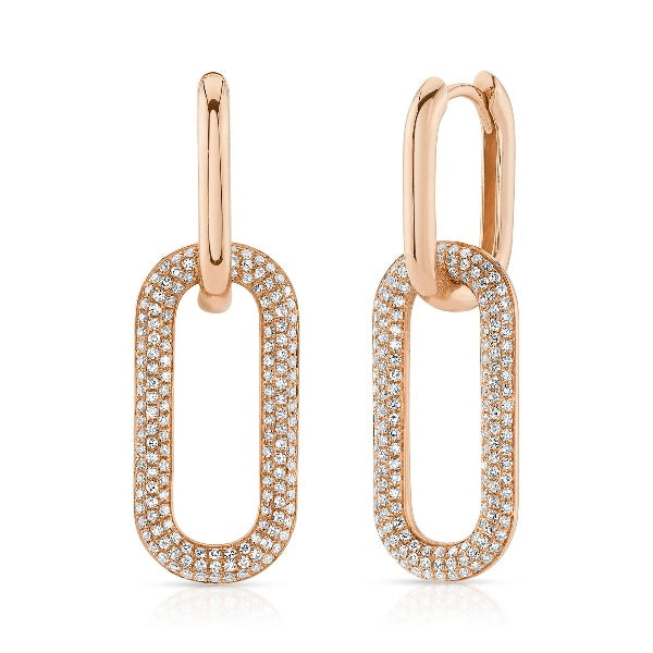 14K Gold 0.71 CT Elongated Oval Diamond Drop Earrings Dangle Round Pave