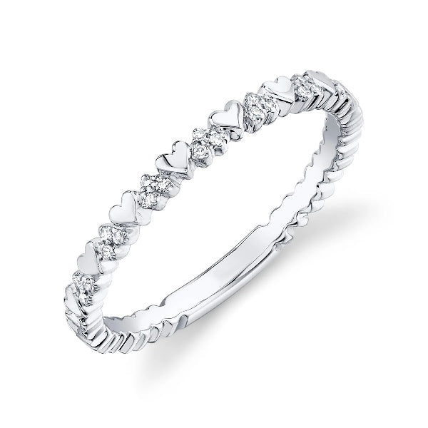 14K Gold 0.05 CT Womens Natural Round Cut Diamond Heart Shape Band Ring