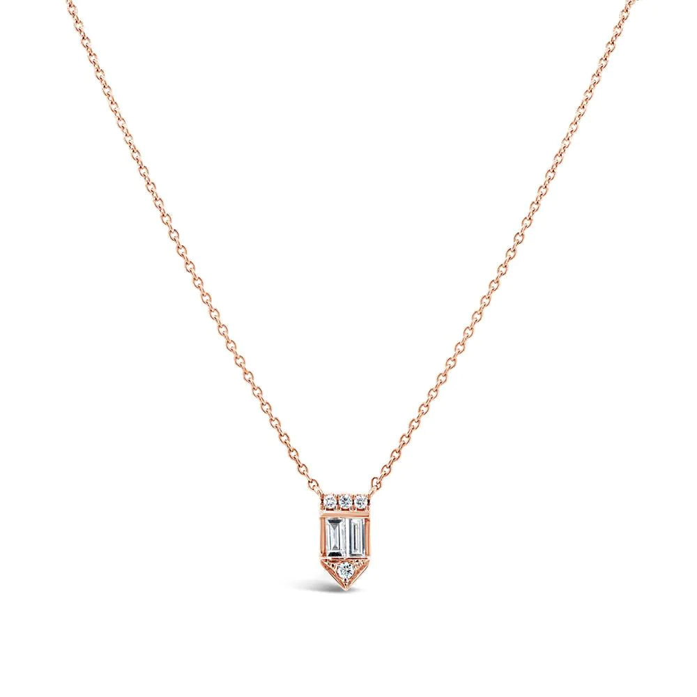 14K Gold 0.22CT Baguette Diamond Pendant Necklace Women's Natural