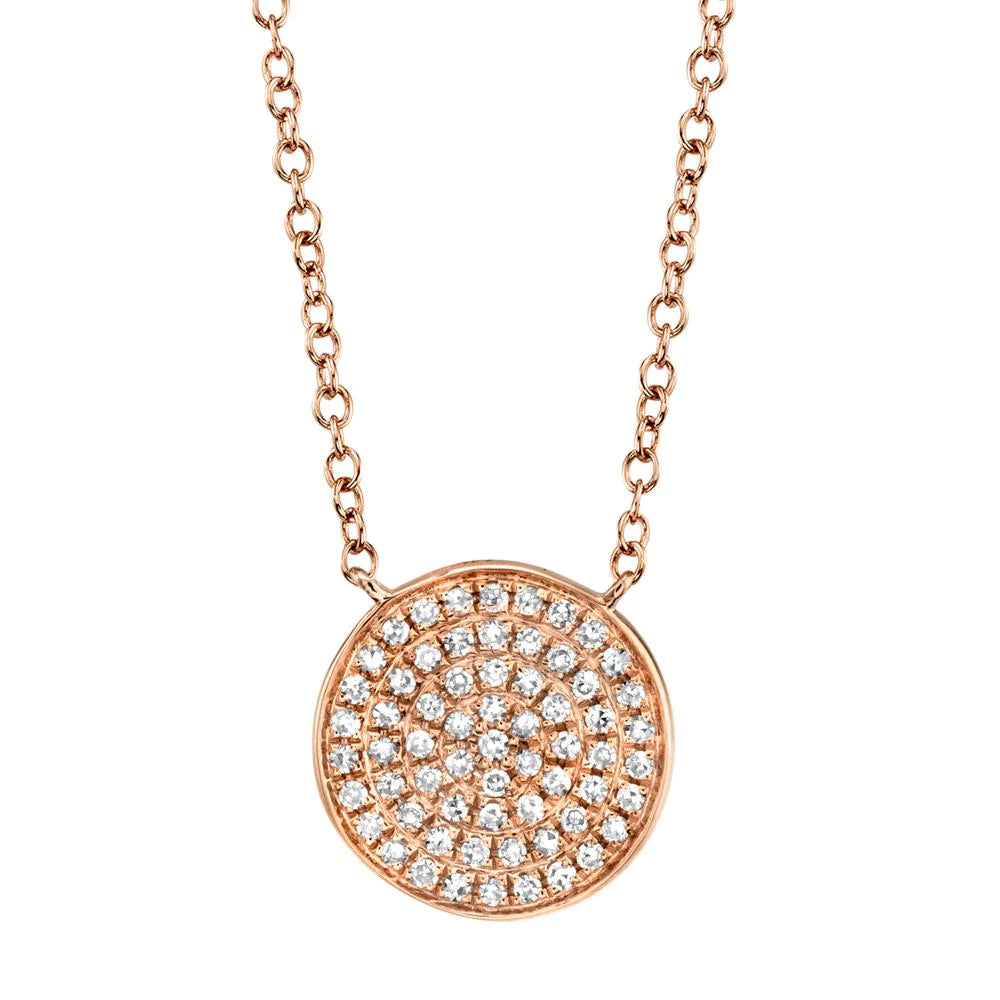 14K Gold 0.15 CT Natural Round Diamond Pave Circle Disc Pendant Necklace