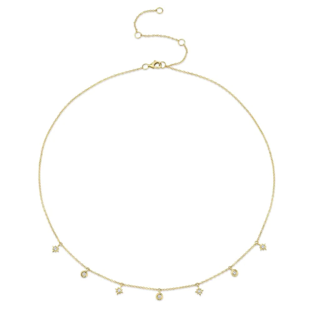14K Gold 0.15 CT Natural Round Cut Bezel Set Diamond and Northern Star Necklace