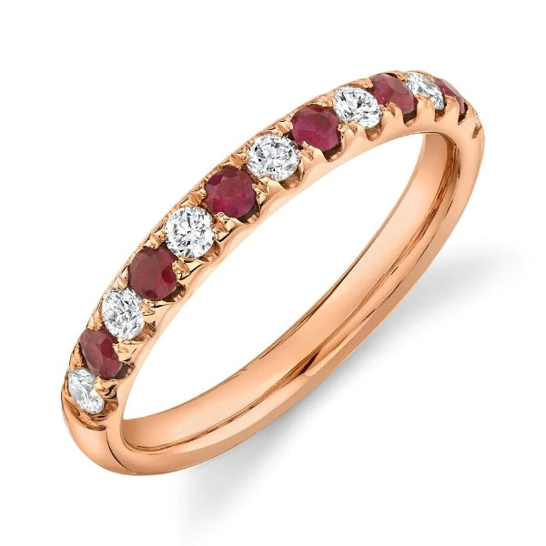 14K Gold 0.60 TCW Alternating Diamond Ruby Ring Band Women's Round