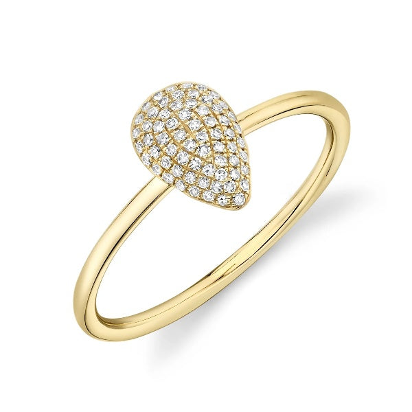 14K Gold 0.13 CT Diamond Pave Pear Teardrop Dome Ring Natural Round Cut