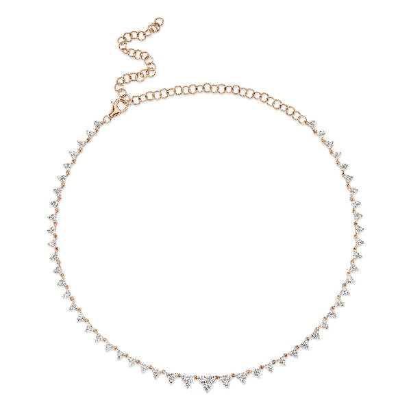 14K Gold 4.08 CT Diamond Triangle Tennis Necklace Round Cut Natural Womens