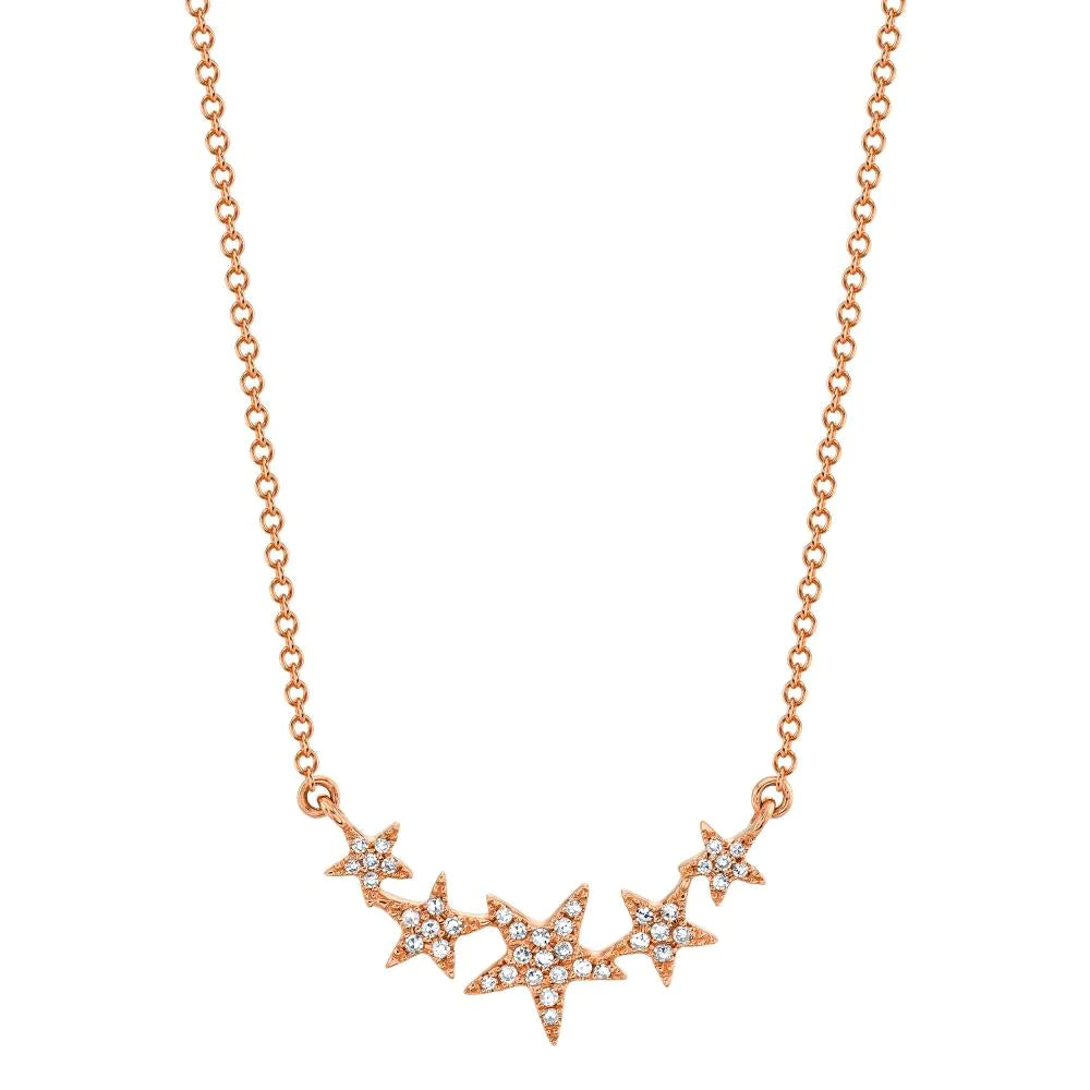 14K Gold 0.11 TCW Diamond Star Necklace Women's Pendant Charm Round Cut