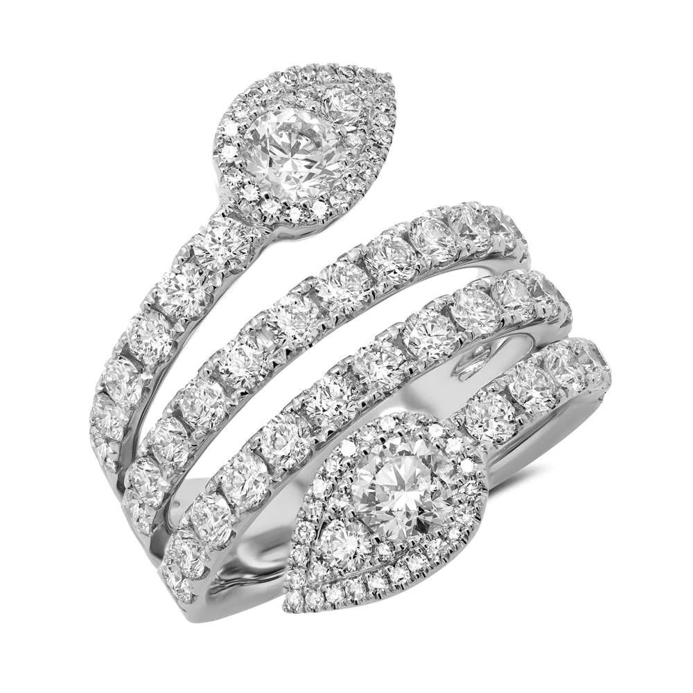 14K Gold 3.01 CT Diamond Swirl Wrap Ring Pear Teardrop Cocktail Statement