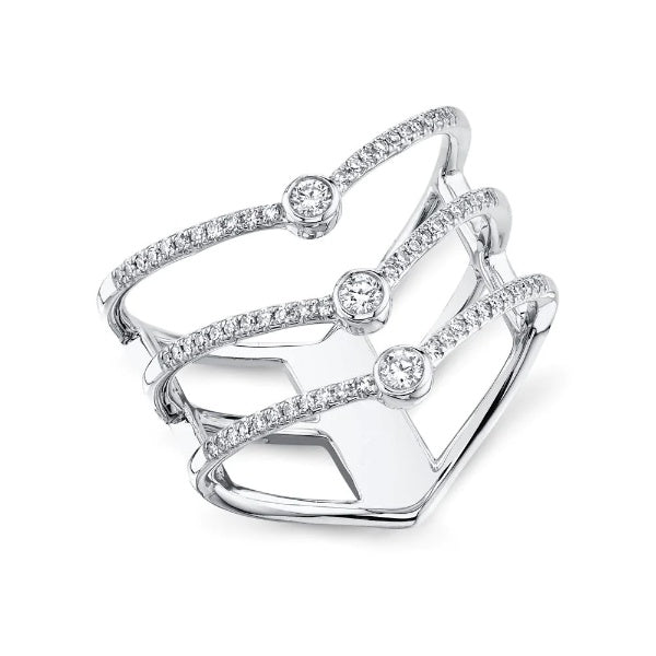 14K Gold 0.30 CT Diamond Bezel Connecting Arrow Open Ring Natural Round Cut