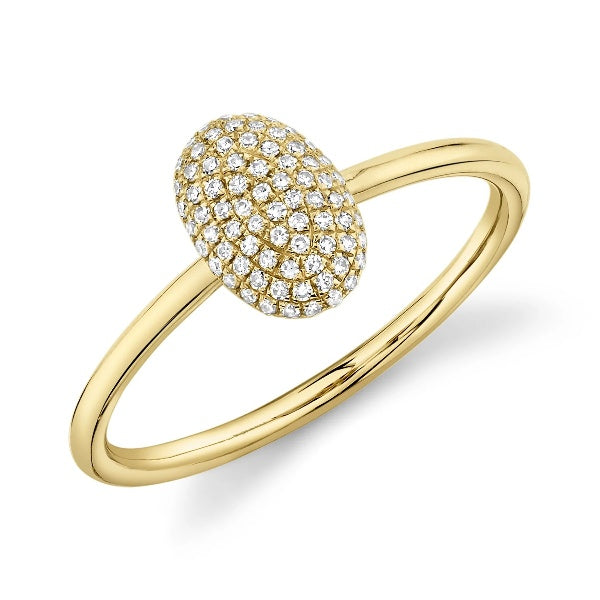 14K Gold 0.14 CT Diamond Pave Oval Dome Shape Ring Real Natural Round Cut