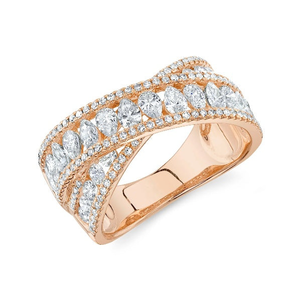 14K Gold 1.65 CT Pear Diamond Ring Bridge Crossover X Criss Cross Cocktail