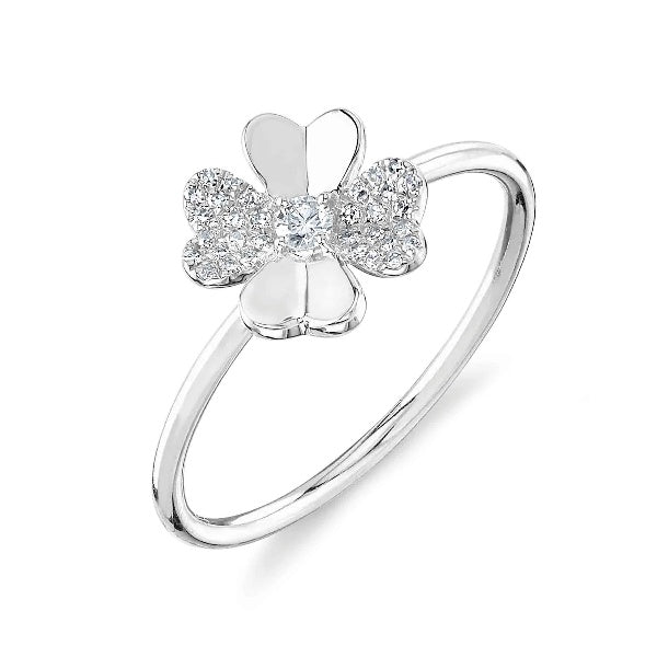 14K Gold 0.11 CT Diamond Clover Ring Round Cut Cocktail Right Hand Natural