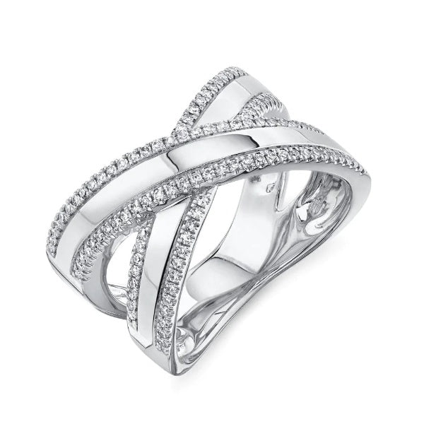 14K Gold 0.32 CT Diamond X Ring Crossover Right Hand Cocktail Index Middle Finger