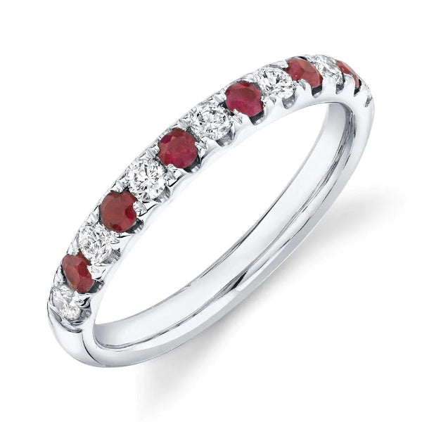 14K Gold 0.60 TCW Alternating Diamond Ruby Ring Band Women's Round