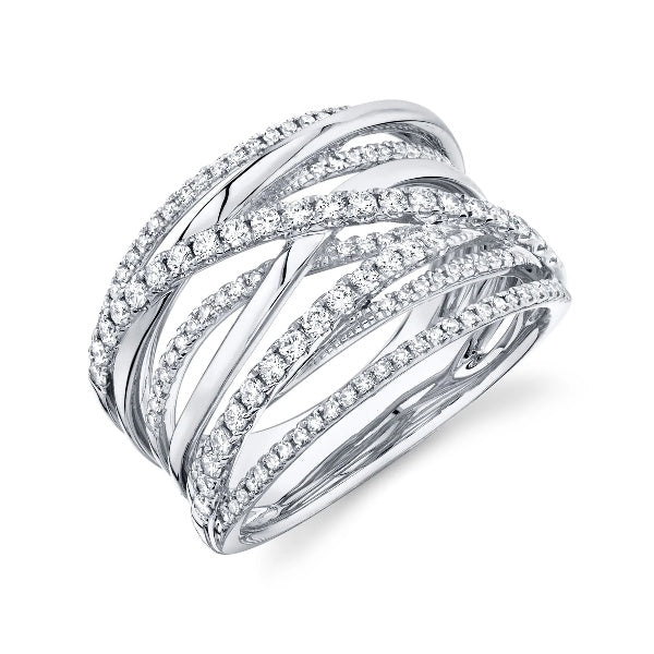 14K Gold 0.62 CT Diamond Bridge X Ring Criss Cross Crossover Multi Row Band Wide